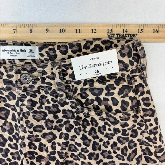 Abercrombie & Fitch The Barrel Jean Mid Rise Leopard Print Denim 26 Regular New - Picture 6 of 13